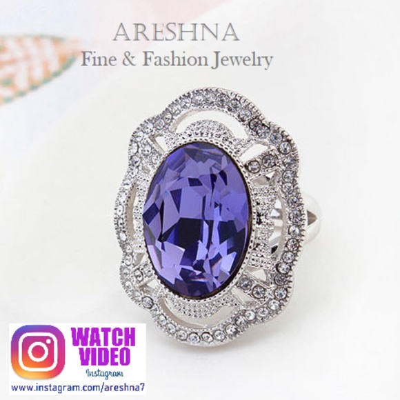 Areshna Jewelry - Tanzanite Swarovski Crystals Cocktail Ring